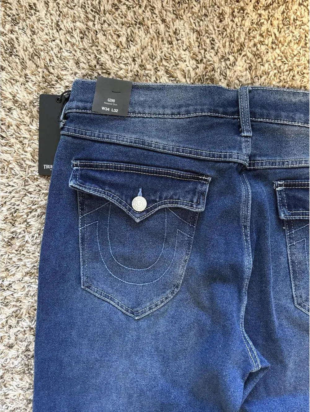 True Religion Geno Relaxed Slim Flap Jeans Men’s Size 34x32 Harmonious Wash NWT